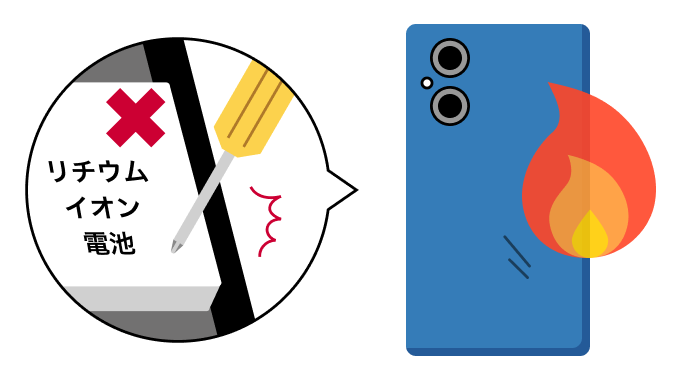 スマートフォンを分解しようとして出火する画像